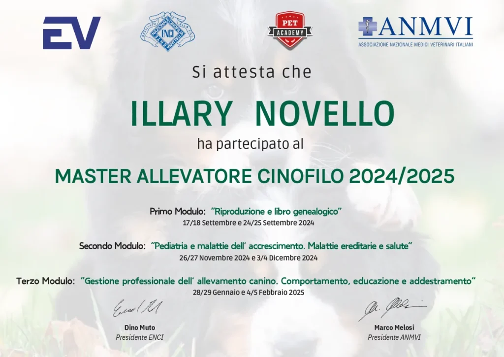 attestato master allevatore illary novello