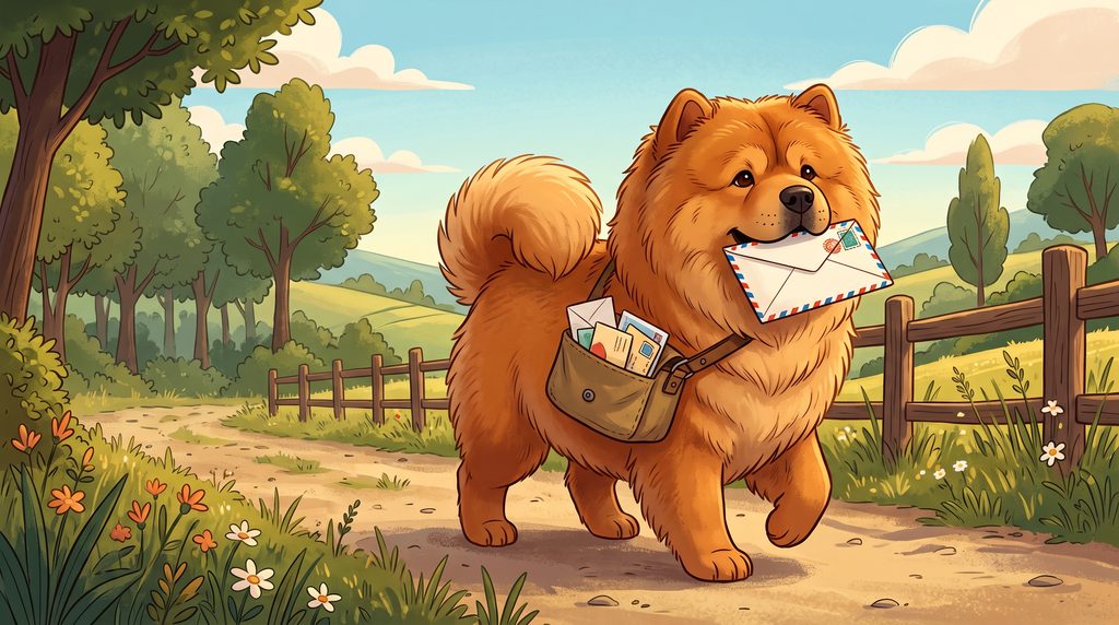 illustrazione chow chow postino